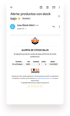 Real-time low-stock email alert for Wix Stores (español)